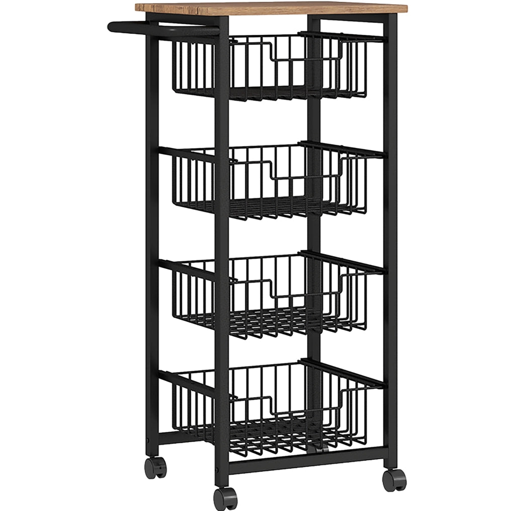 Carrello da cucina con 4 cestelli estraibili, rovere