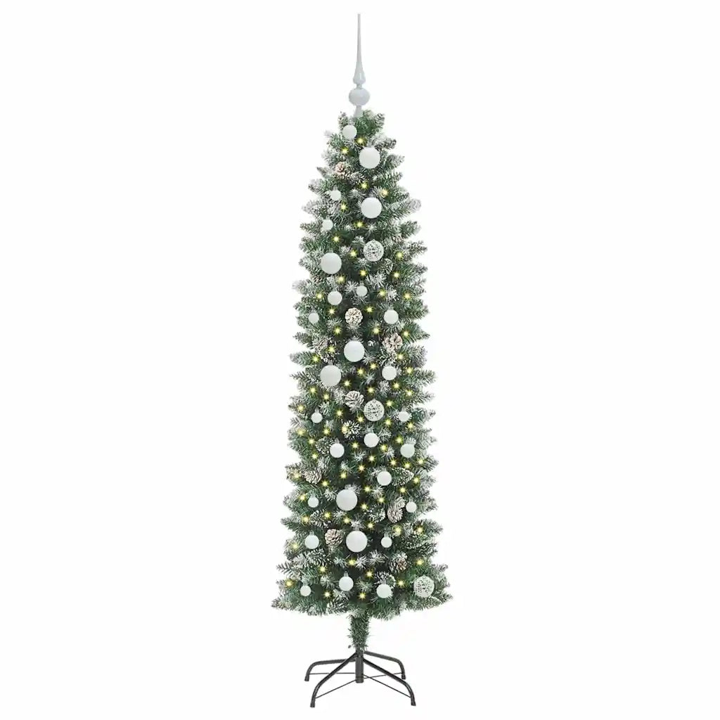 Albero di Natale Artificiale-Albero Natalizio Sottile Verde e Bianco 150 cm 332849
