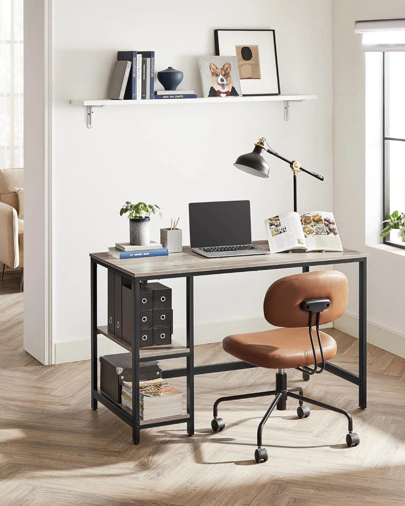 Scrivania per Computer, Scrittoio, 120 x 60 x 76 cm, Moderno, Tavolo da Lavoro, per Ufficio Camera da Letto Soggiorno, Greige Melange e Nero Inchiostro LWD47MB