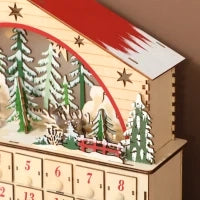 Calendario dell'Avvento da riempire con 24 caselle, Luci a LED, in Legno Naturale, 36 x 10 x 34 cm