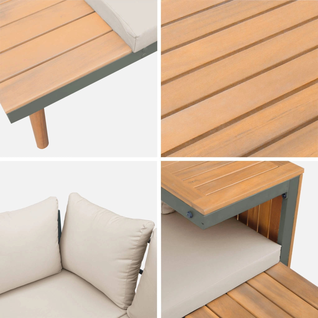 Salotto da giardino in alluminio e acacia,  4 posti, kaki