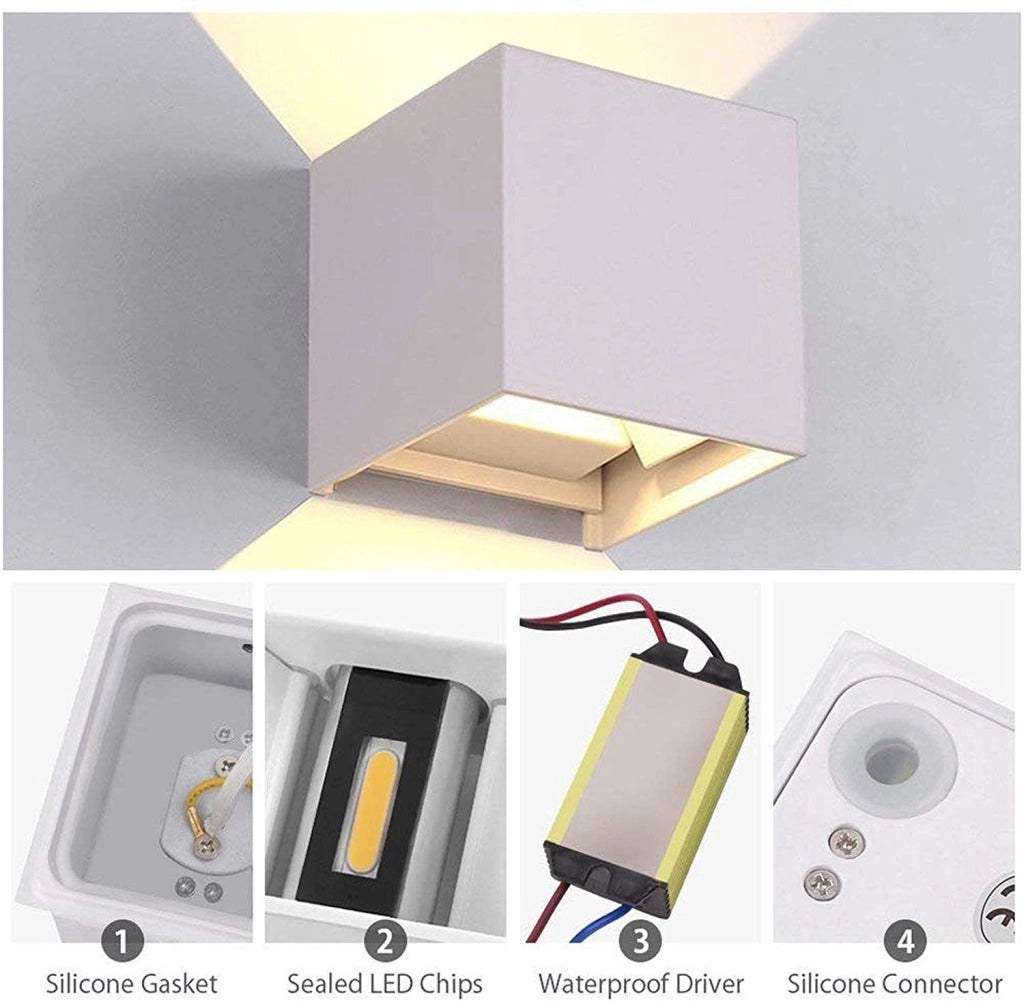 12W Applique LED parete muro impermeabile doppio fascio luce regolabile IP65 giardino facciate 230V BIANCO 4000K