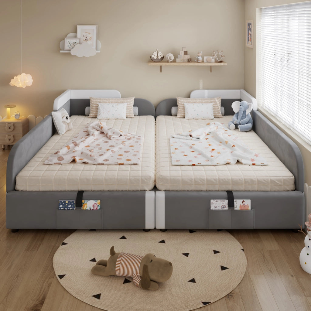 Letto imbottito per bambini con vano contenitore idraulico; velluto; per 2 materassi 90x200 cm