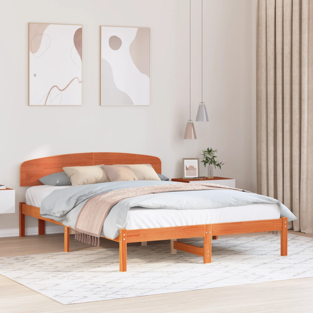 Struttura Letto con Testiera Marrone Cerato 160x200 cm Legno Massello di Pino