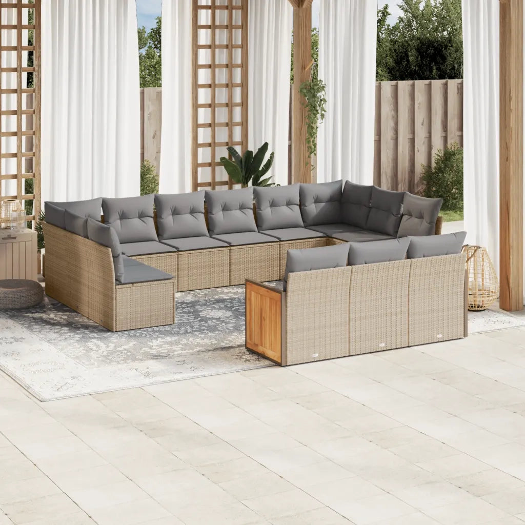 Set Divano da Giardino 13 pz con Cuscini Beige in Polyrattan 3228138
