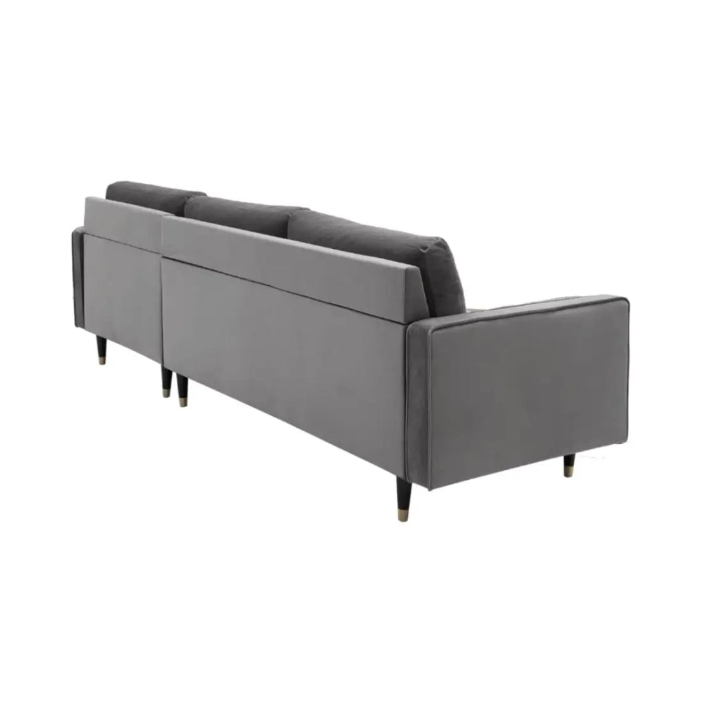 Divano ad angolo KOLIRI grigio - 4 posti - Angolo destro - Divano design in velluto e legno massiccio