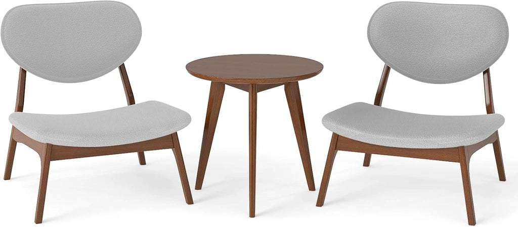 Sedie in Set di 2 con Tavolino, Sedie Relax da Salotto Imbottite in Tessuto di Velluto di Pecora con Struttura in Legno Massello, Sedia Ergonomica da Lettura per Soggiorno (Grigio)