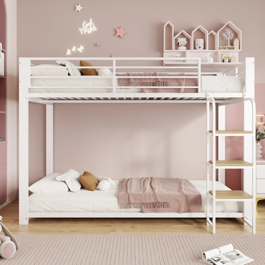 Letto a castello in metallo e MDF 90x200 cm bianco e noce