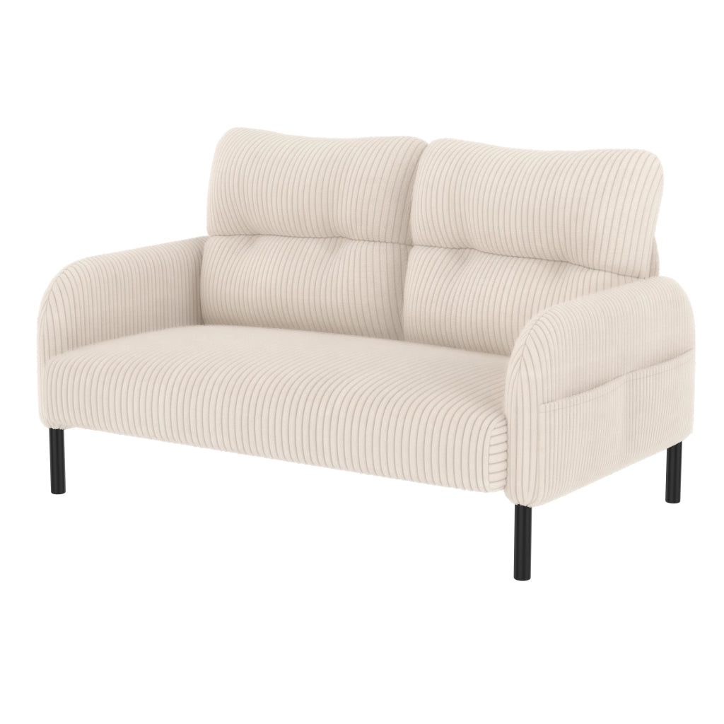 Divano 2 Posti con Schienale Ergonomico e Tasca Laterale; in Velluto a Coste; Beige; 120 × 75 × 79 cm