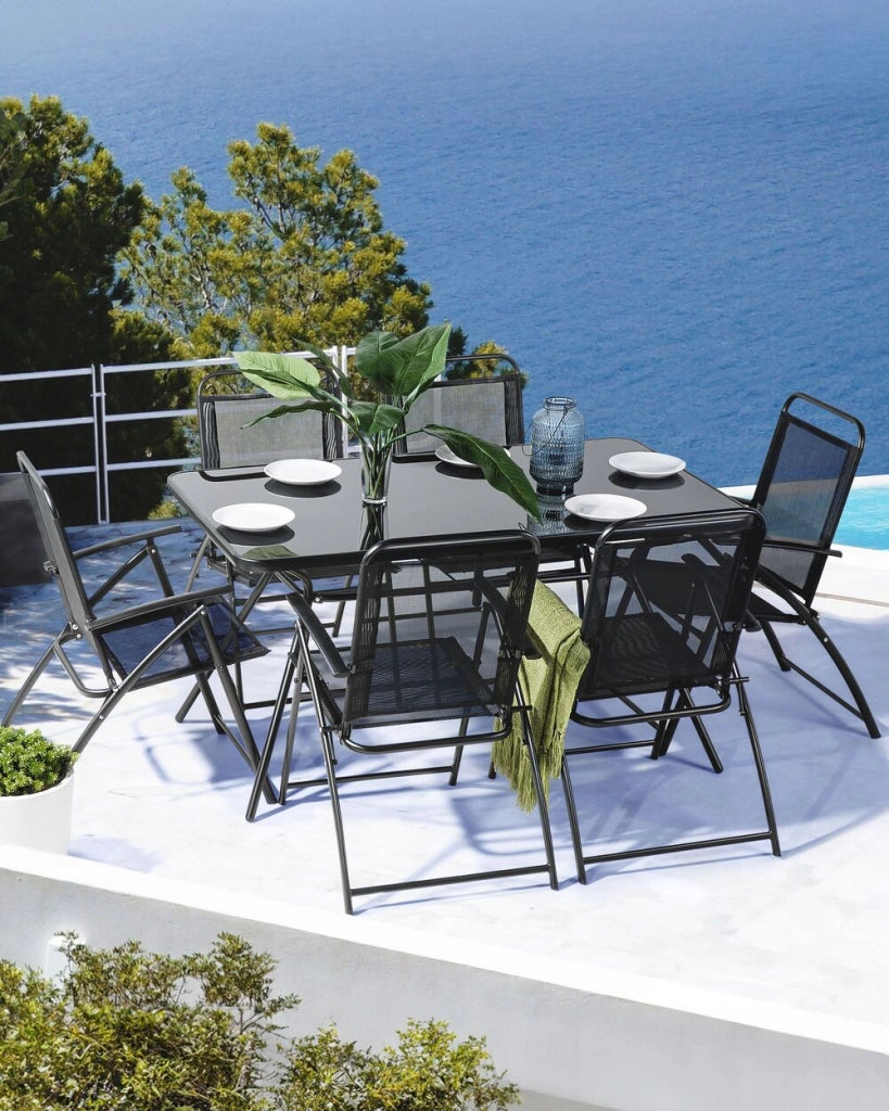 Set di 6 sedie da giardino con struttura in acciaio Nero pieghevole