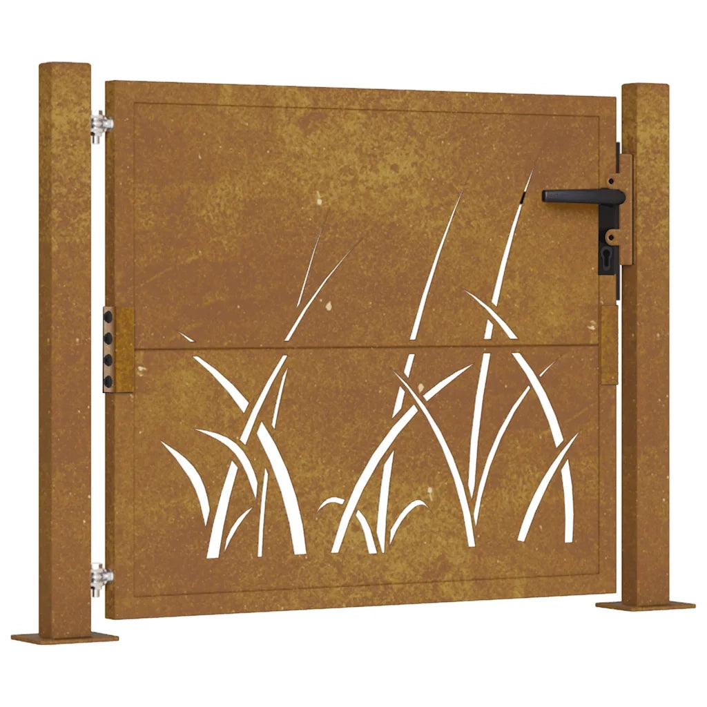 Cancello da giardino 100x75 cm in acciaio Corten con design erba 153172
