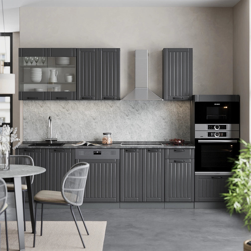 Cucina componibile Fame-Line Grigio scuro/Antracite 300 cm con armadio alto, PL Antracite Vicco