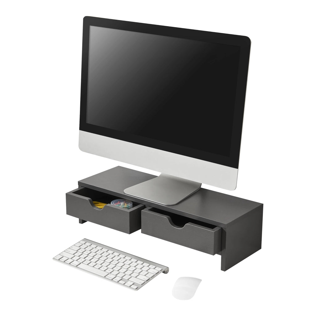 Supporto di Rialzo Monitor 'Mänttä' Base per Schermo con 2 Cassetti Portaoggetti - Grigio Scuro [en.casa]