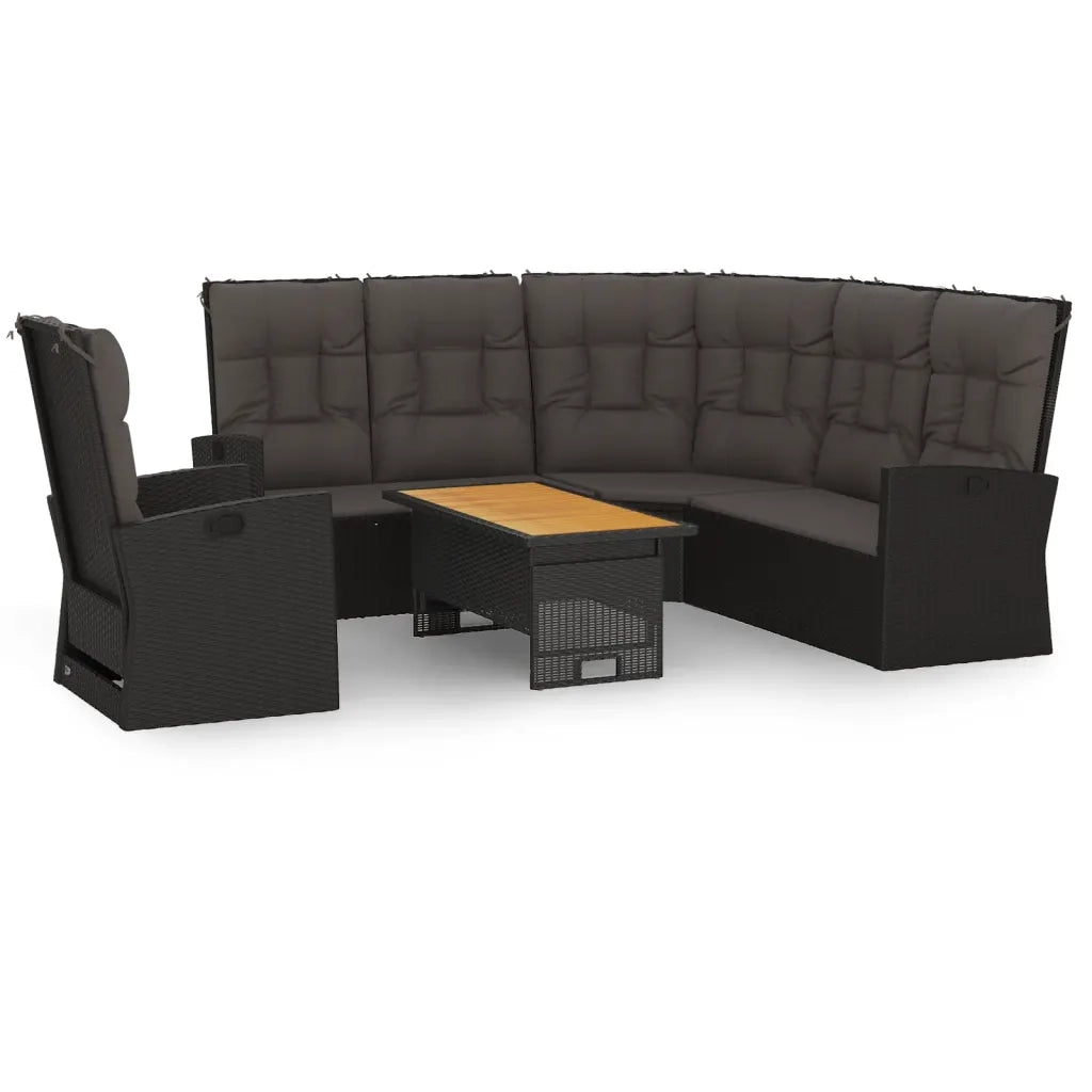Set Divani da Giardino 3 pz con Cuscini Nero in Polyrattan 362177