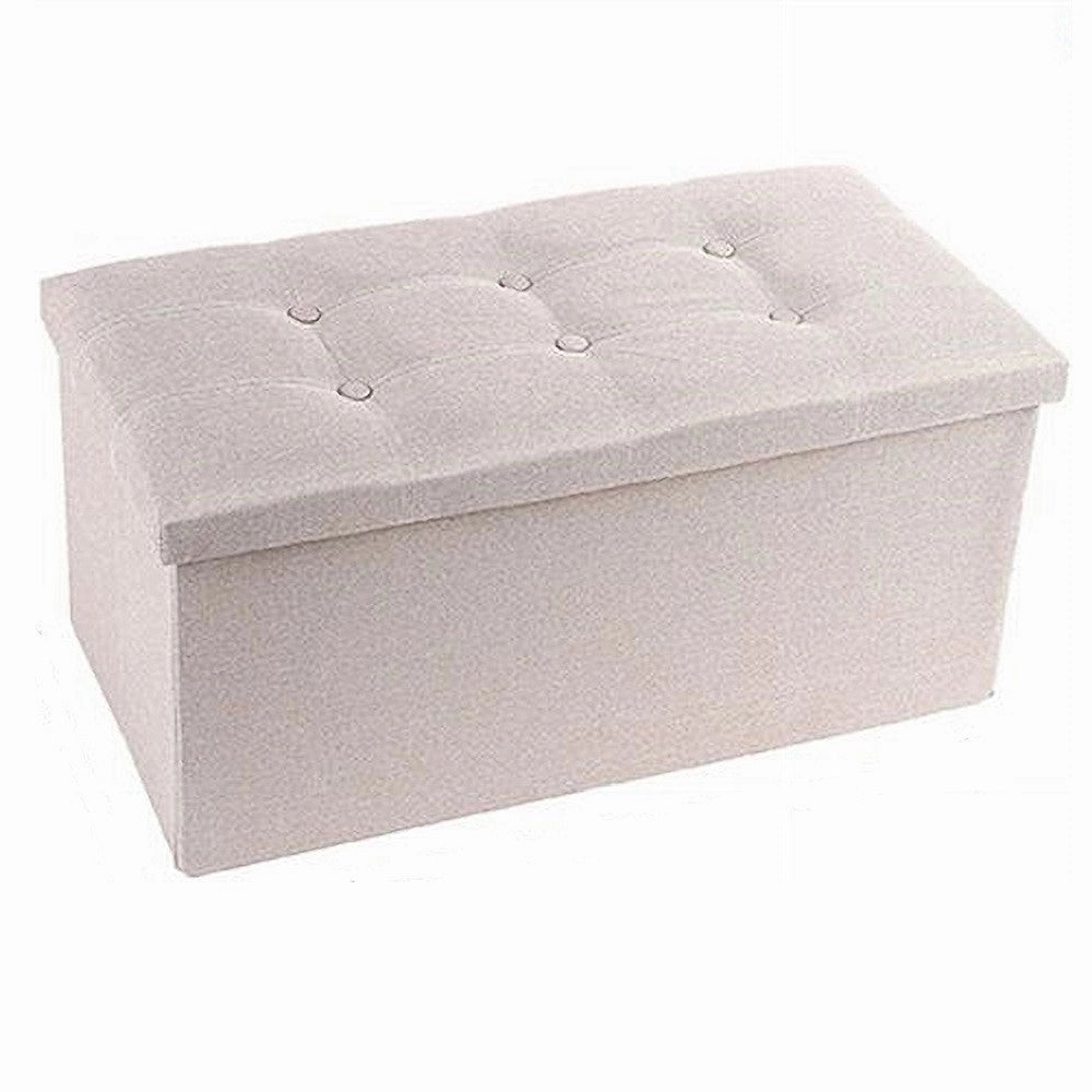 Trade Shop - Pouff Puff Pouf Contenitore Imbottito Portaoggetti Seduta Beige 76x38x35cm 79425 -