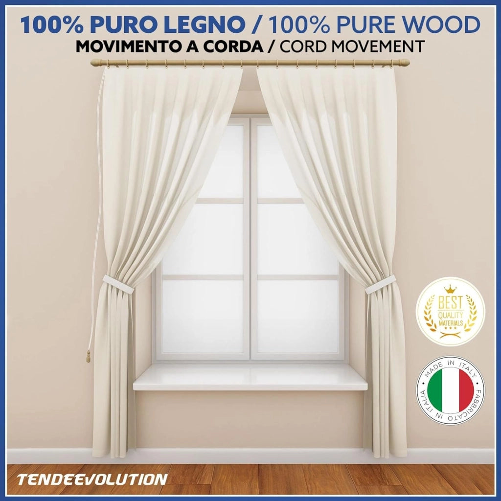 Bastone Tenda in Legno di Alta Qualità, diametro 35 mm a strappo colore olmo lunghezza 200 CM