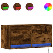 Mobile TV a Parete | Armadietto TV | Mobile Porta TV con Luci LED Rovere Fumo 80x31x35 cm