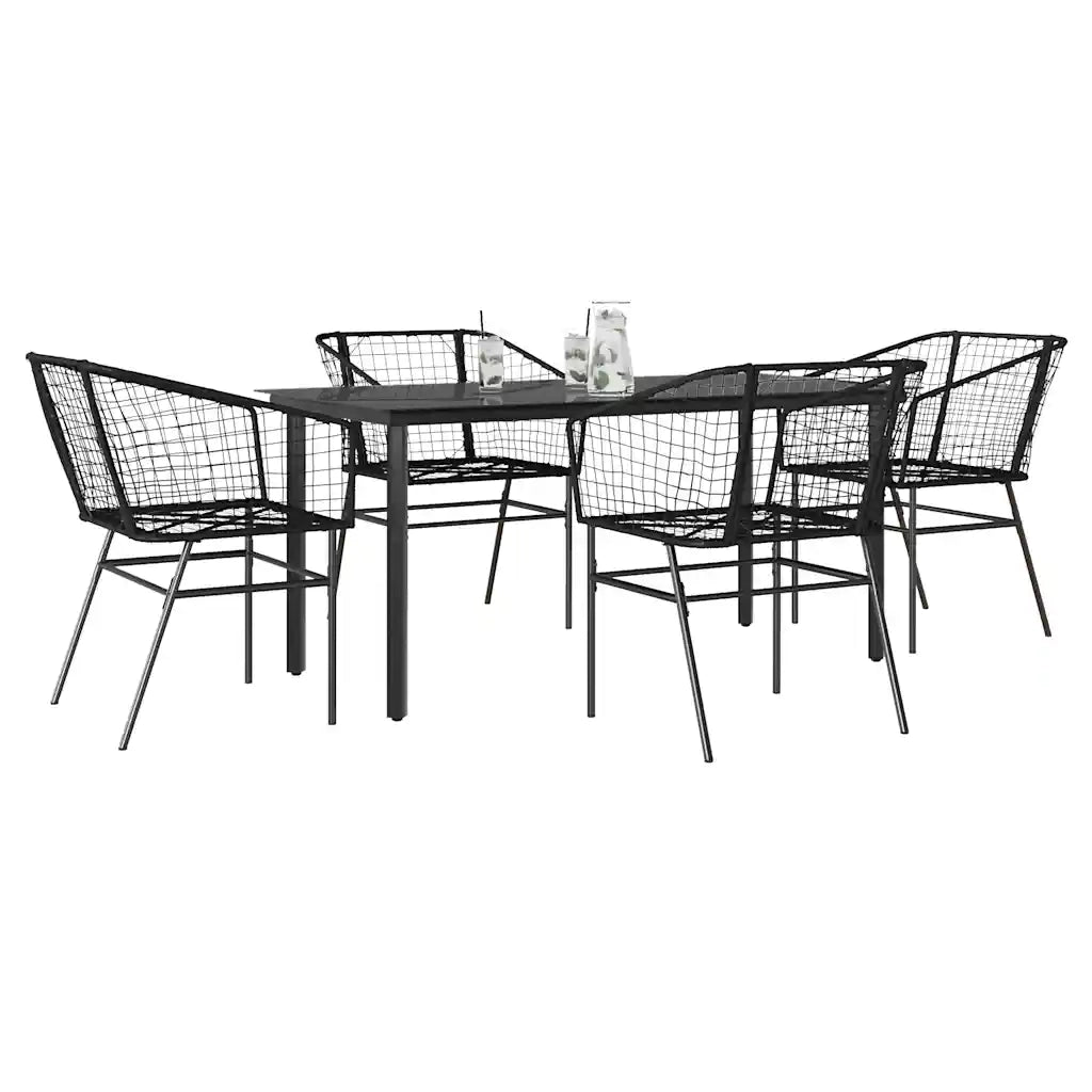 Set Mobili da Pranzo per Giardino 5 pz Nero Polyrattan Vetro 3334586