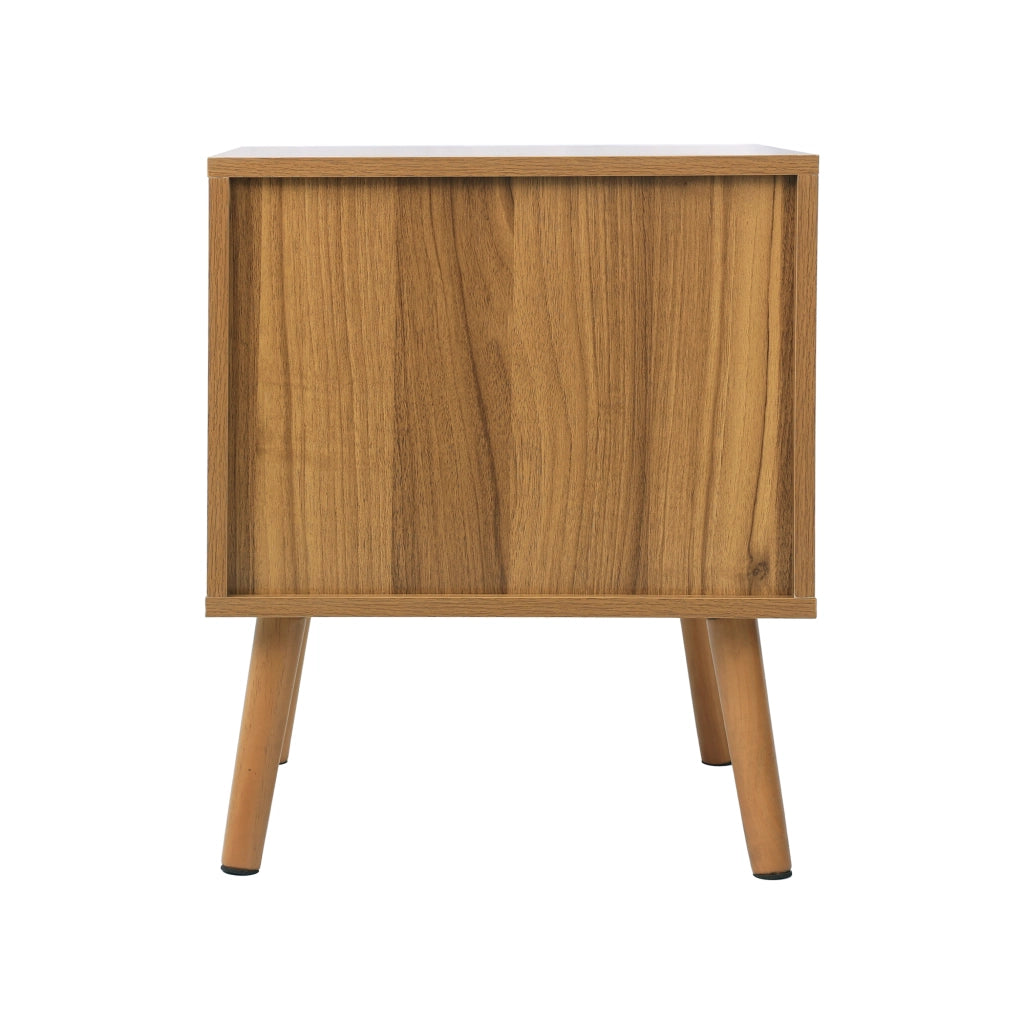 Comodino in rattan con 1 cassetto e vano aperto, stile boho, finitura noce, per camera da letto, 45 × 40 × 55 cm