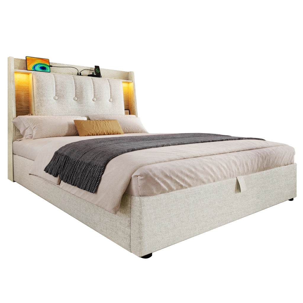 letto imbottito lino beige 90 x 200 cm