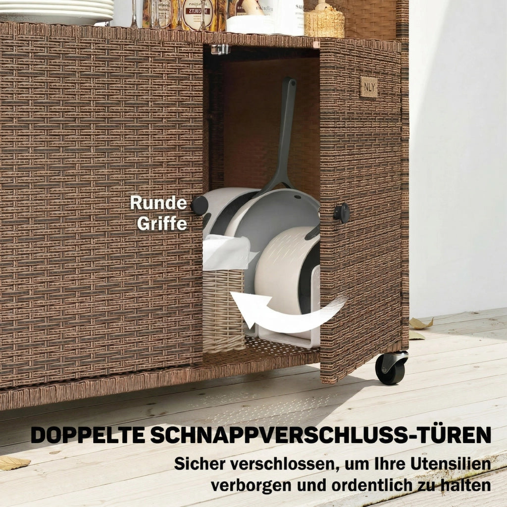 Carrello da cucina Rattan ¨C zephmum ¨C Legno di Eucalipto FSC 95x54x84 cm