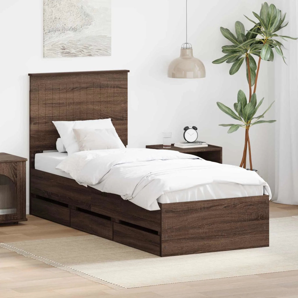 Struttura del letto con cassetto Rovere Marrone 75 x 190 cm