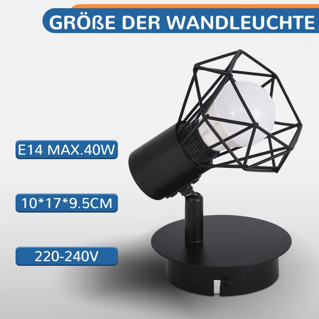 ZMH Faretto da soffitto retrò neri testa singola orientabile 350° E14 40W