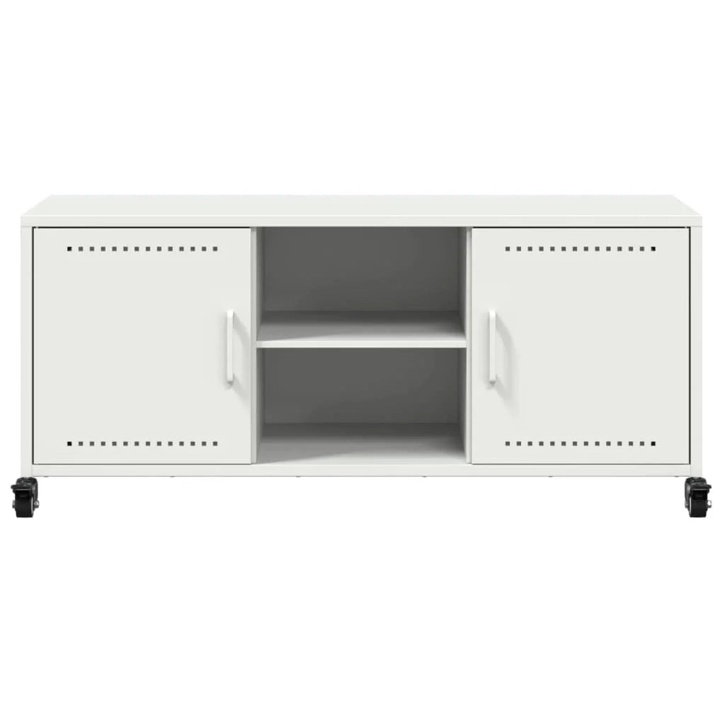 Mobile TV multimediale mensola TV credenza TV per sala da pranzo soggiorno camera da letto 100,5 x 39 x 43,5 cm acciaio bianco 02_0025537