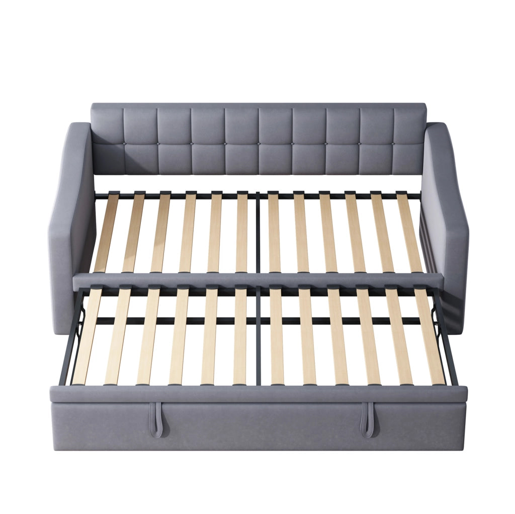 Letto imbottito 90x190 cm estensibile; velluto; grigio