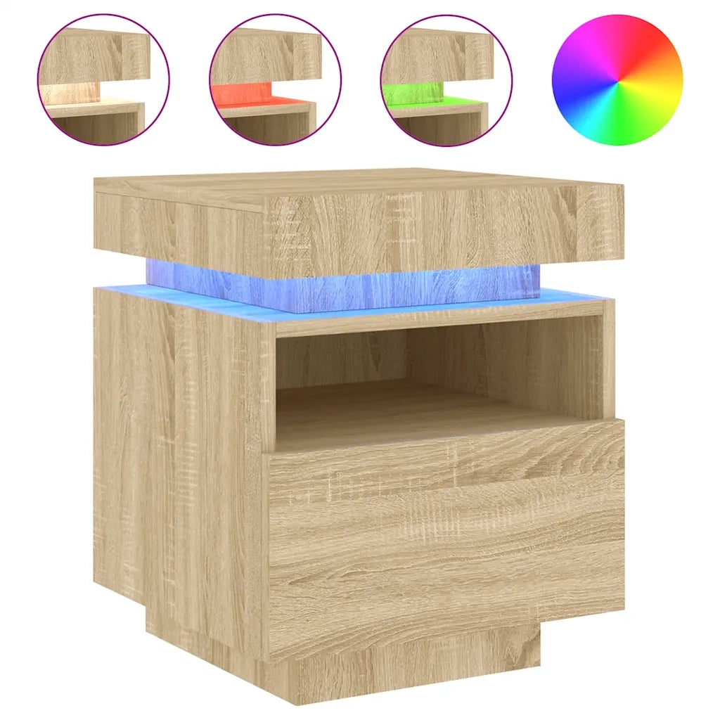 Set di 2 Comodini | Armadio da Notte | Mobiletto da notte con Luci LED Rovere Sonoma 40x39x48,5 cm