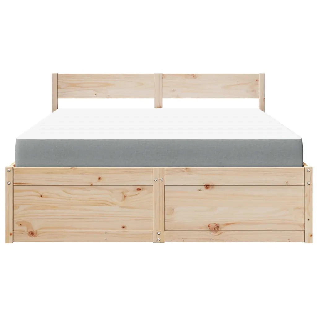 Letto con Cassetti e Materasso 140x200 cm Legno Massello Pino