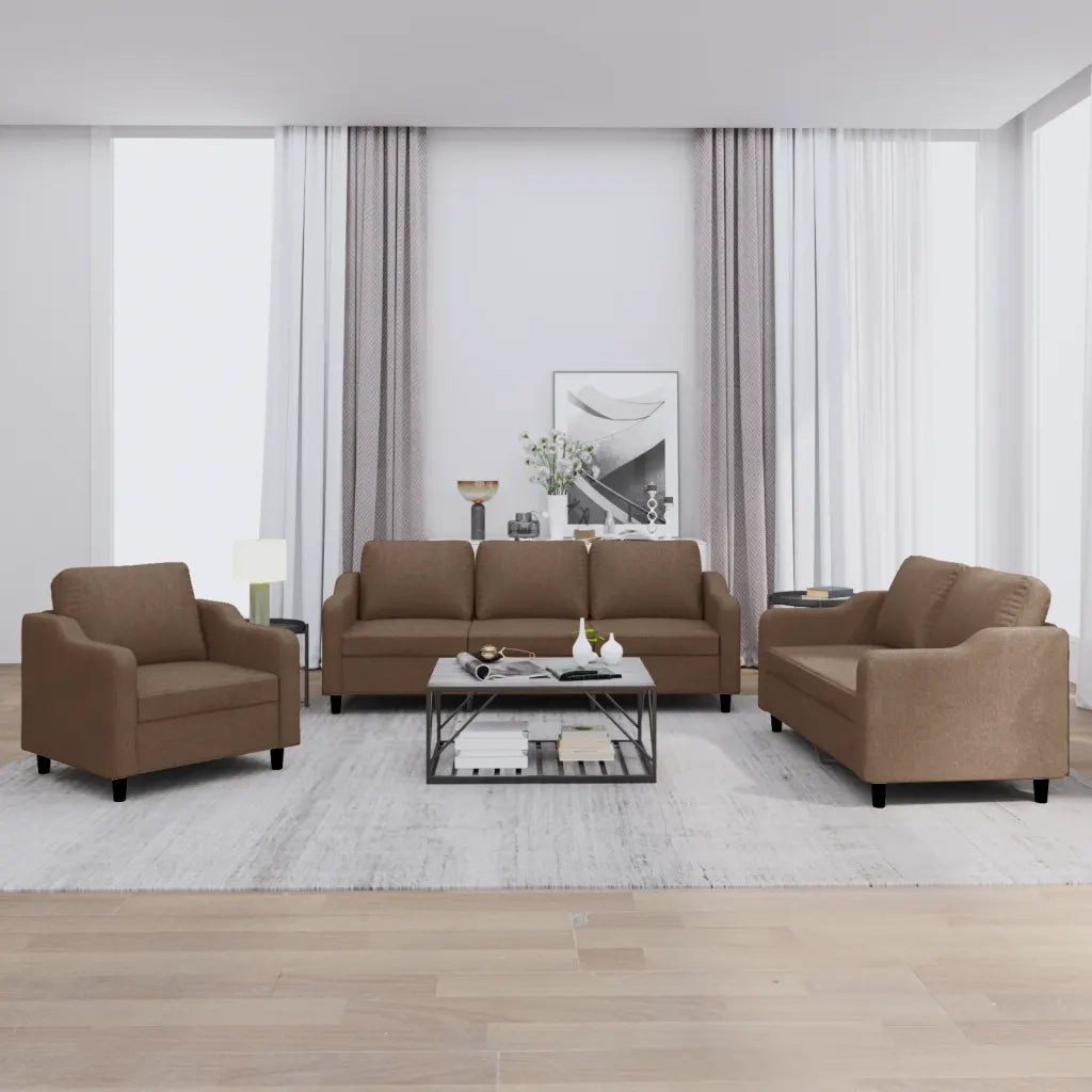 Set di Divani 3 pz con Cuscini Marrone in Tessuto 3201773