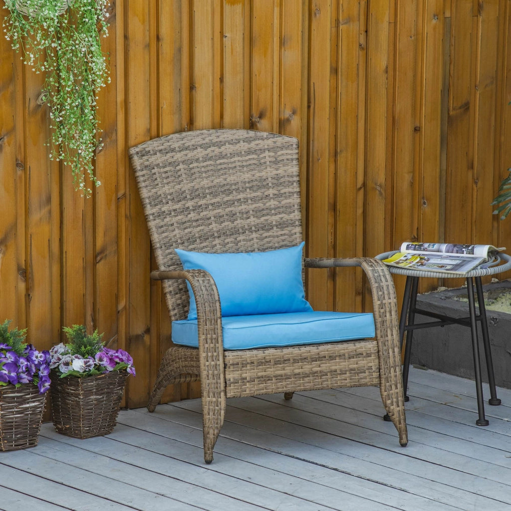 Sedia da Giardino con Braccioli ¨C zephmum ¨C Rattan e Acciaio, Marrone e Blu, 64x80x90 cm