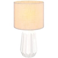 Lampada da Tavolo con Base in Ceramica e Paralume in Lino Stile Retrò 40W Bianco e Beige