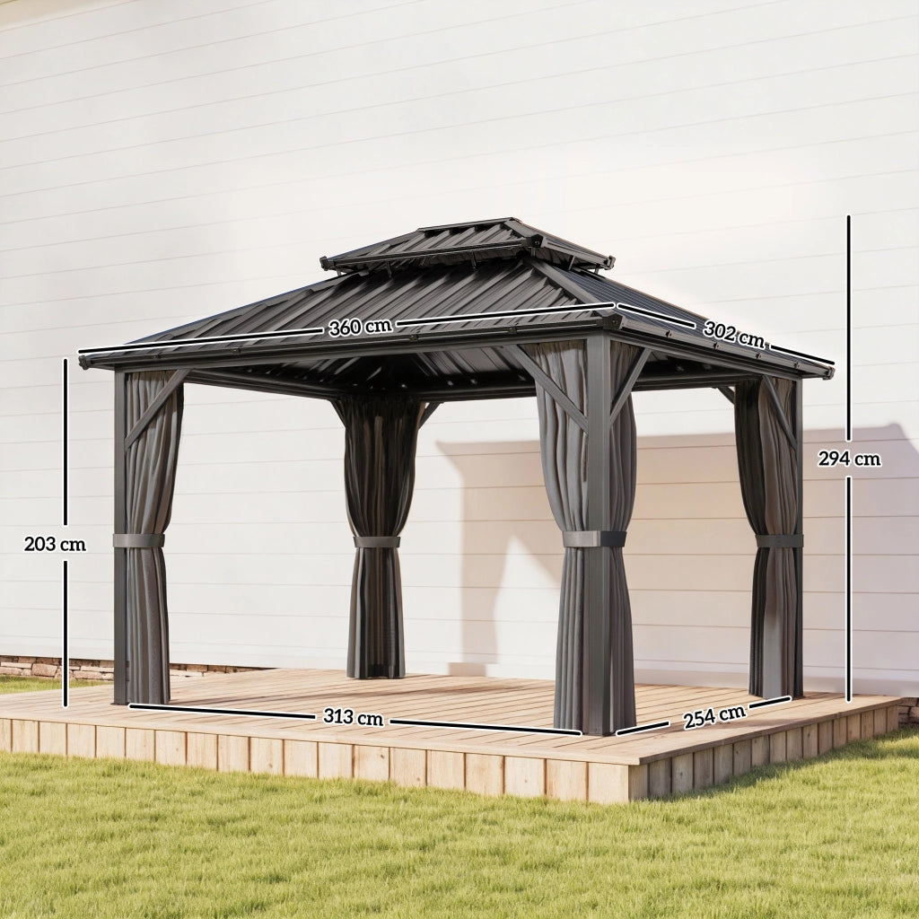 Gazebo da Giardino 3x3,6m Tetto Rigido ¨C Xylo ¨C Acciaio Galvanizzato Alluminio Grigio Antracite