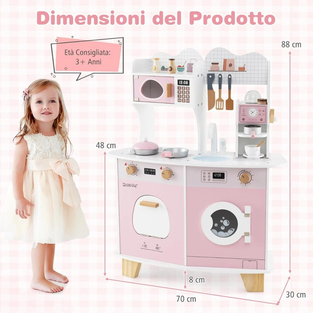 Set cucina giocattolo in legno per bambini, Set cucina per bambini da 3+ anni Rosa