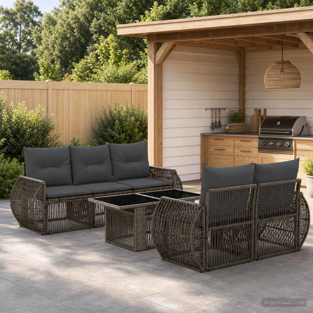Set Divano da Giardino 6 pz Grigio e Grigio Scuro polyrattan 3436898