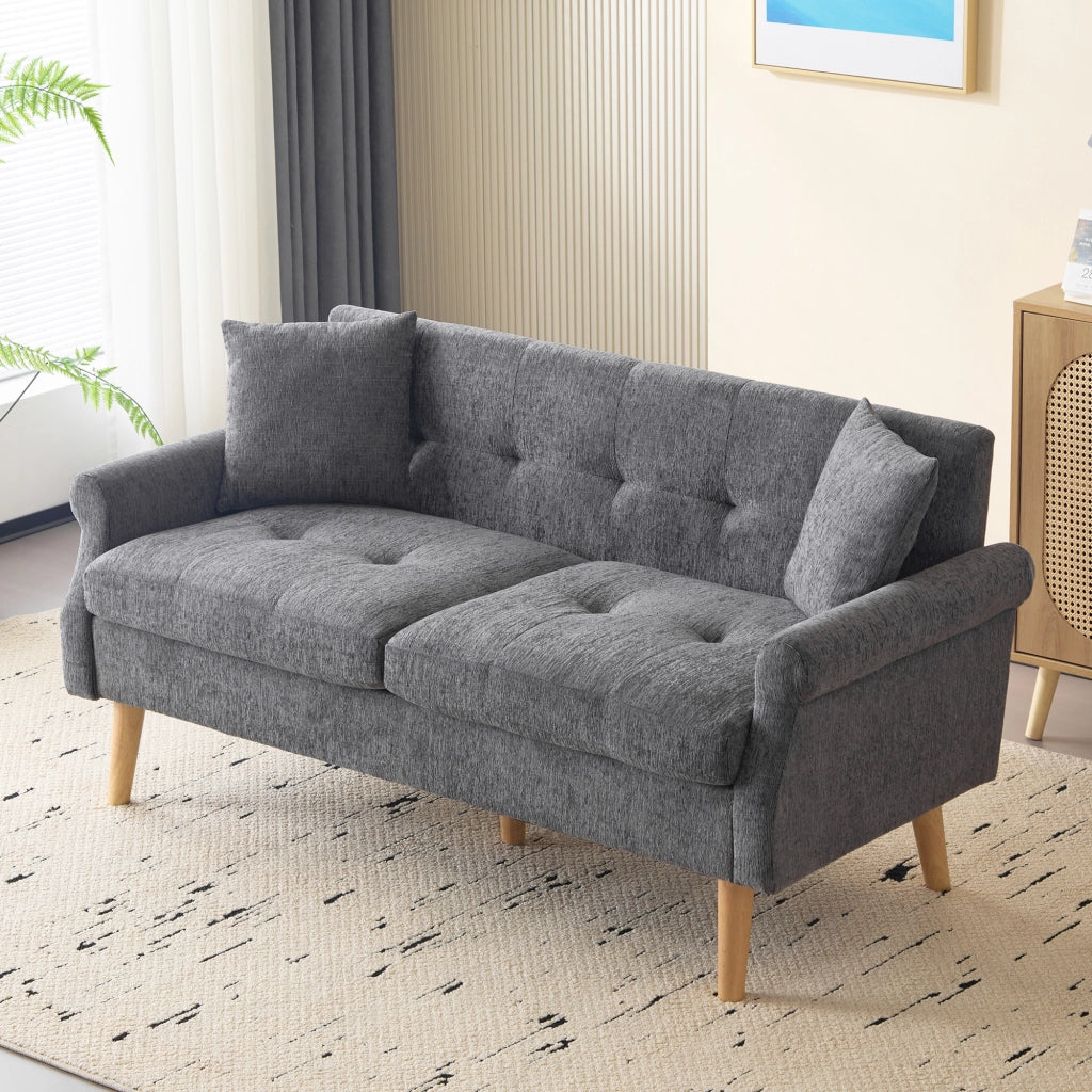 OKWISH Divano 2 Posti con Cuscini, Seduta Spessa 15 cm e Braccioli Ergonomici, Ciniglia Grigio, 162 x 74 x 77 cm
