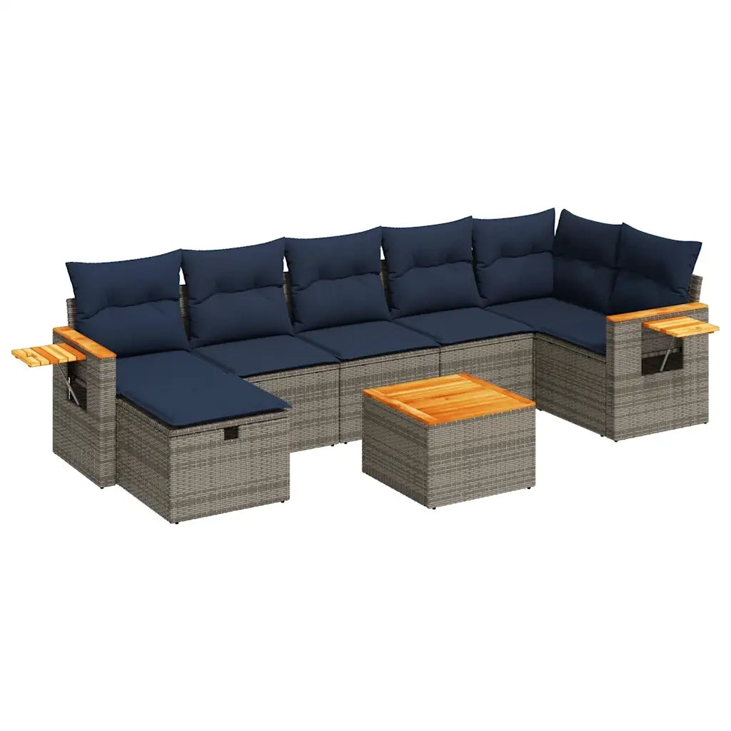Set Divano da Giardino 8 pz con Cuscini Grigio in Polyrattan 3325995
