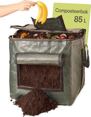 Compostatore Piccolo 85 L - Resistente alle Intemperie - Costruzione Extrastatica - Con Ventilazione e Fissaggio del Fondo - Compostatore Rapido per Rifiuti di Cucina e Giardino