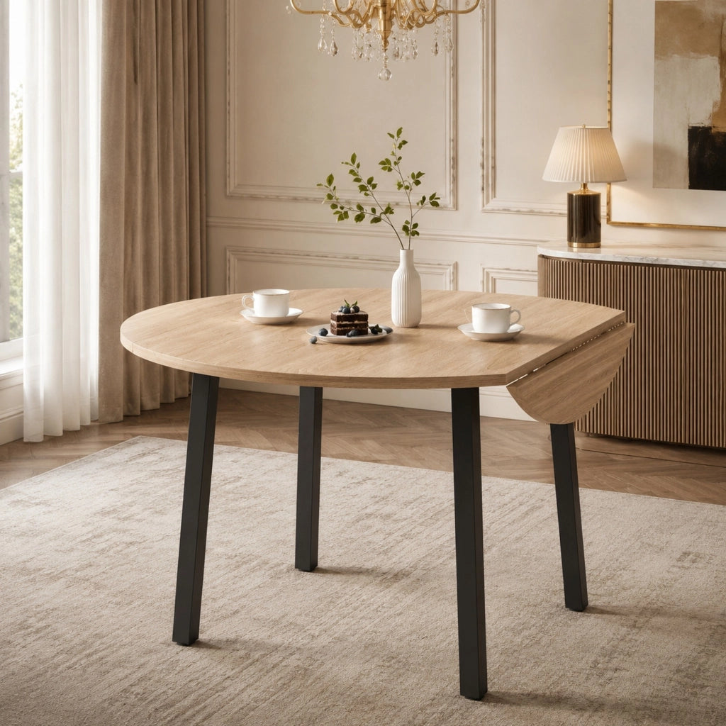 Tavolo da pranzo rotondo pieghevole in MDF color rovere