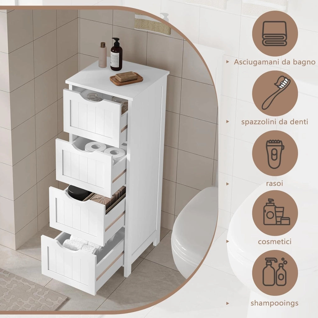 Armadio Bianco Armadietto da Bagno Mobile a Colonna Bagno a Terra Mobile Multiuso per la Casa 30x30x82 cm