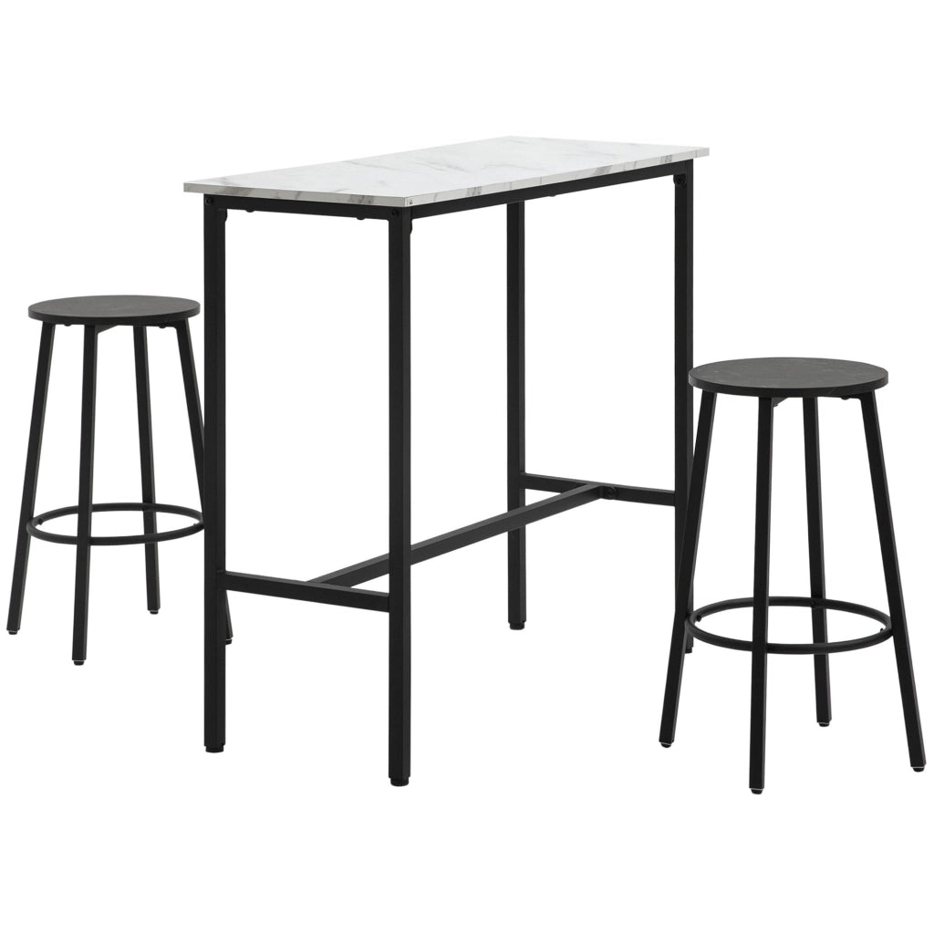 Set tavolo bar con 2 sgabelli in acciaio bianco