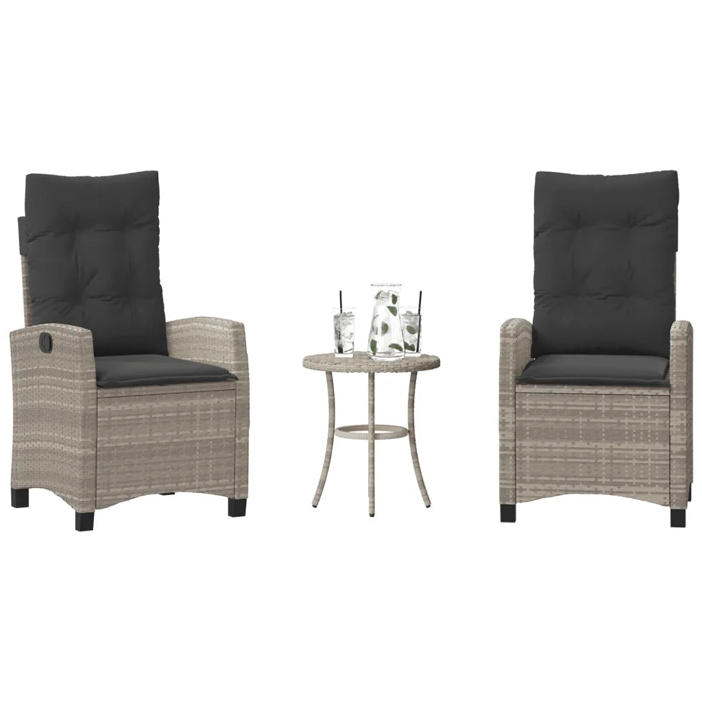 Set da Bistr¨° 3 pz | Set Salotto da Giardino con Cuscini Grigio Chiaro in Polyrattan