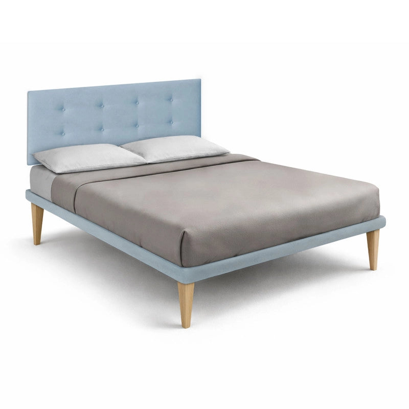 Letto imbottito Matrimoniale 160x190 cm Button - Con rete,Microfibra,Azzurro