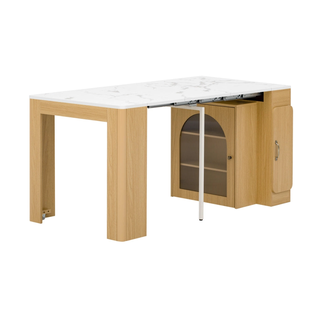 Isola cucina allungabile con LED, prese USB/Type-C, naturale