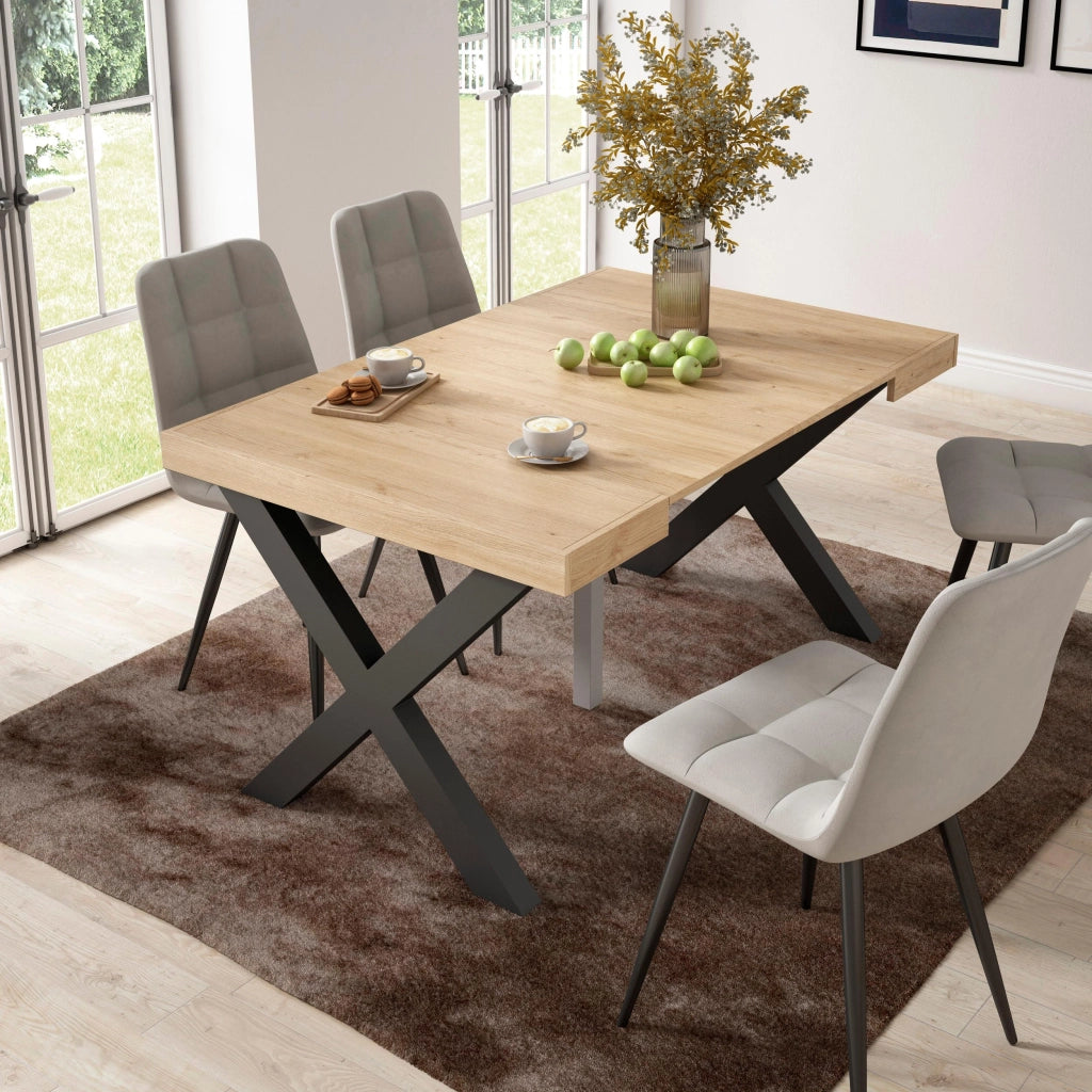 Consolle allungabile, 58 fino 140x90x73cm, Per 6 persone, Gambe in legno, colore Rovere RF2726