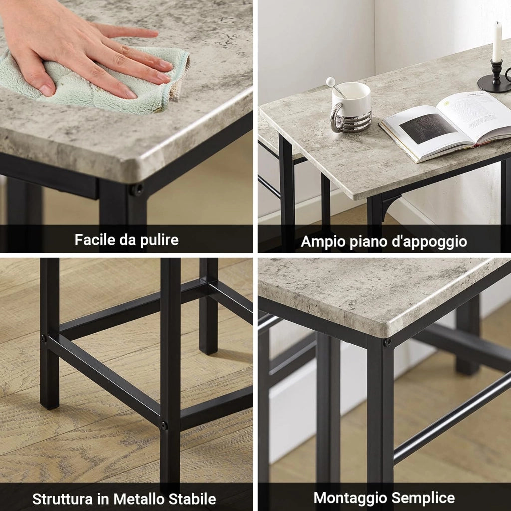 Set Tavolo da Bar Alto con 2 Sgabelli - Tavolo Salvaspazio per Cucina Piccola e Balcone, Stile Industriale Moderno - Tavolino Alto da Esterno per Giardino o Terrazzo OGT10-HG