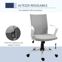 Sedia da Ufficio Ergonomica a Dondolo, Sedia da Studio Girevole, Poltrona Scrivania con Altezza Regolabile in Tessuto, 61x61x89-99 cm, Grigio Chiaro