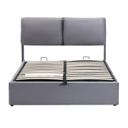 Letto Contenitore 140x190 cm con 3 Cassetti e Sollevamento Idraulico in Velluto Grigio